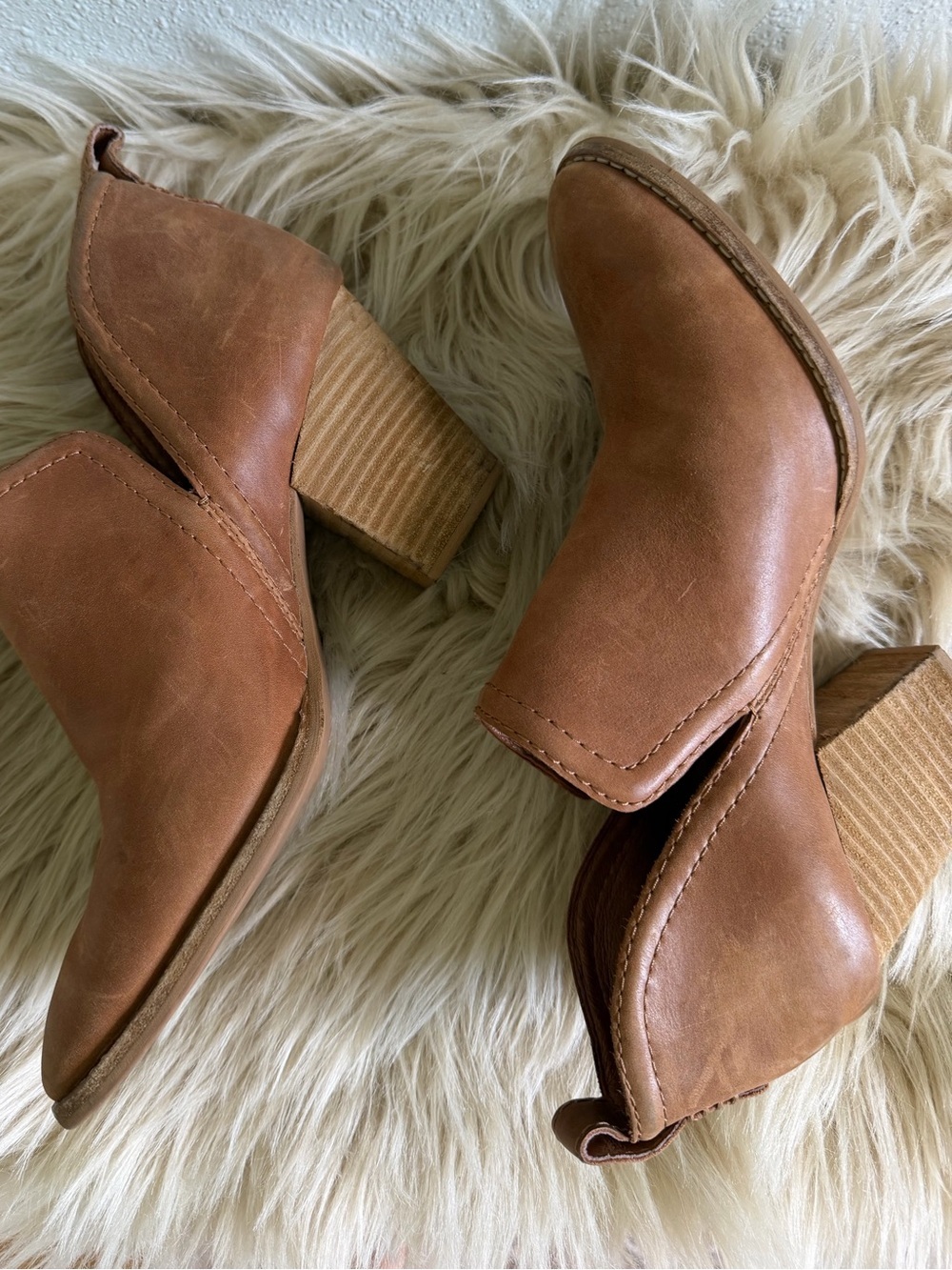 Jeffrey Campbell Camel Leather Western Boho Booties Block Heel Size 9 Festival